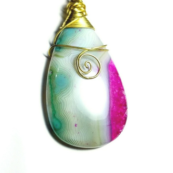 Necklace - agate wrapped in brass - Picture 6 of 6